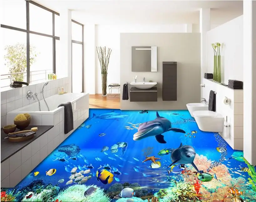 Underwater World Dolphin Floor Custom 3d Flooring Murals 3d