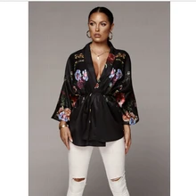 Модная женская ночная рубашка с длинным рукавом и цветочным принтом, свободные повседневные топы с галстуком, халат с длинными рукавами, ночное белье