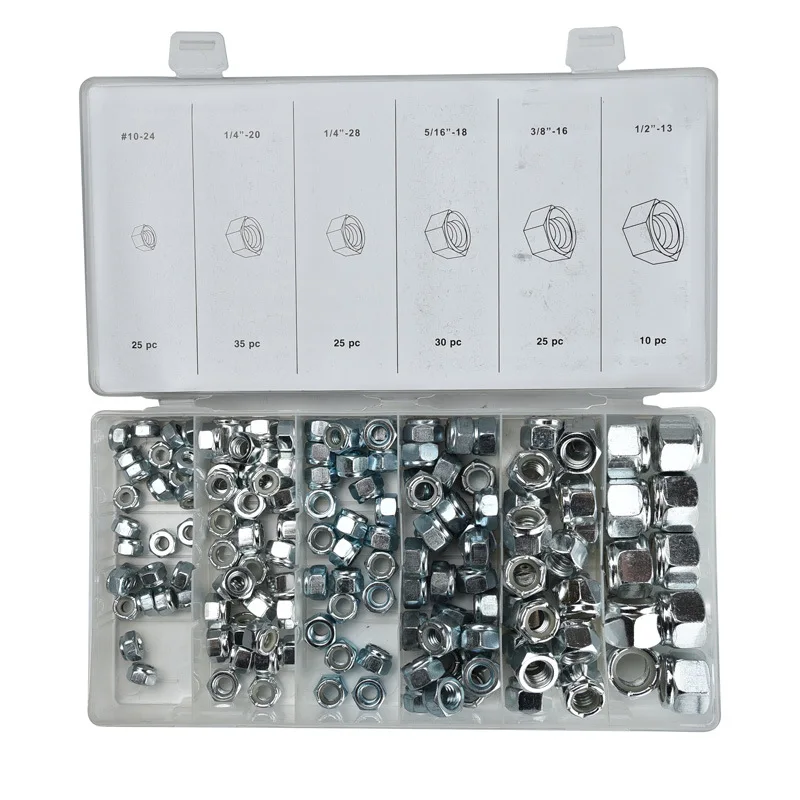 

150Pcs/Set Imperial Nylon Locknut Self-Locking Nut Nylon Locknut Slip Hex Nuts