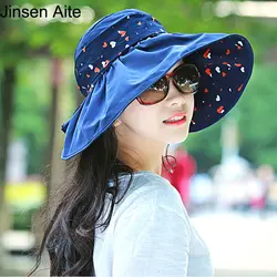 Мода 2017 г. Лето Для женщин Складная широкий большой полями, пляжные шляпы принт Повседневное УФ Женский Защита от Солнца шляпа Открытый