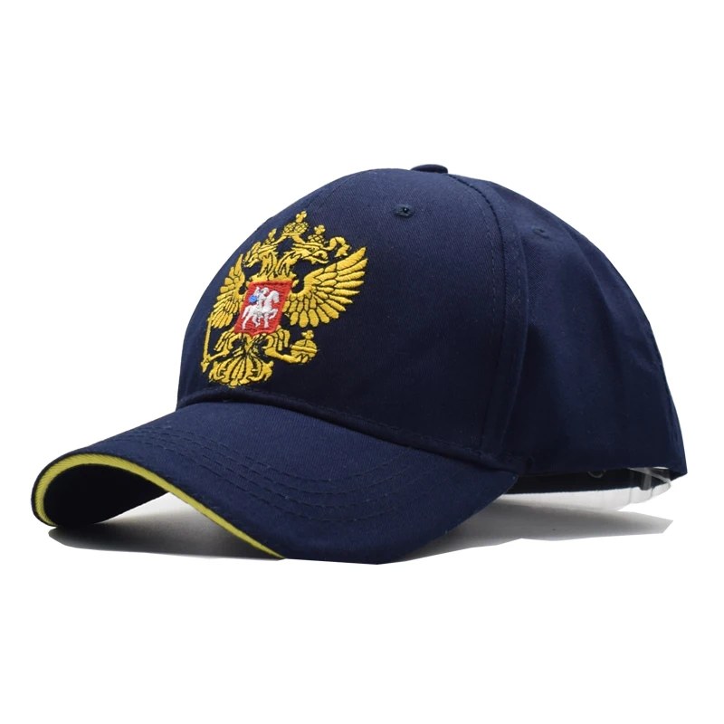 Черная кепка Хлопок Уличная бейсболка герб России вышивка Snapback модные спортивные шапки для мужчин и женщин Кепка Патриот - Цвет: Navy Blue