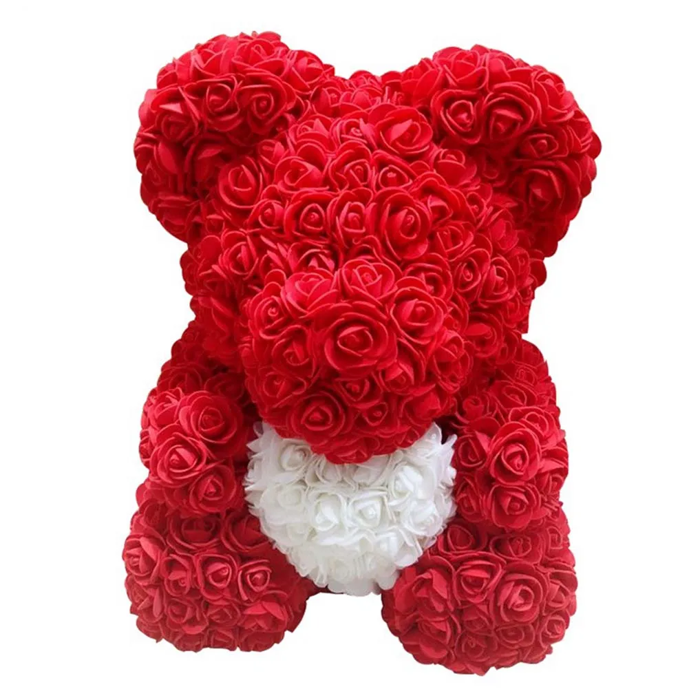 Lovely Big Red Rose Flower Bear Toys Ornaments Gifts for Valentines's Day 25cm Store Gift on march 8