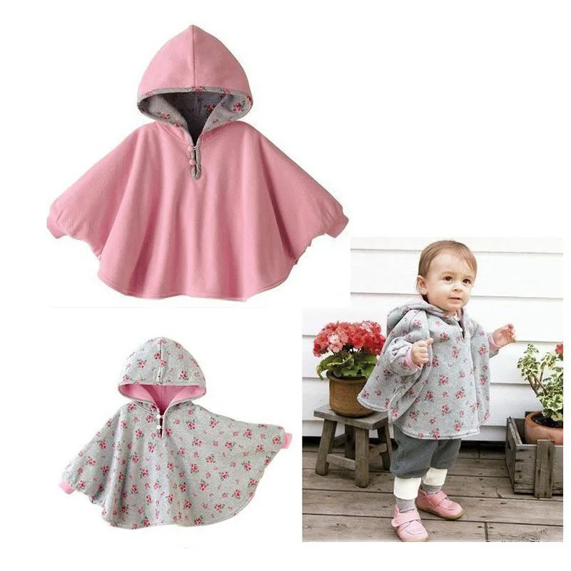 Autumn Baby Fleece Coat Babe Cloak Two sided Outwear Floral Baby Poncho