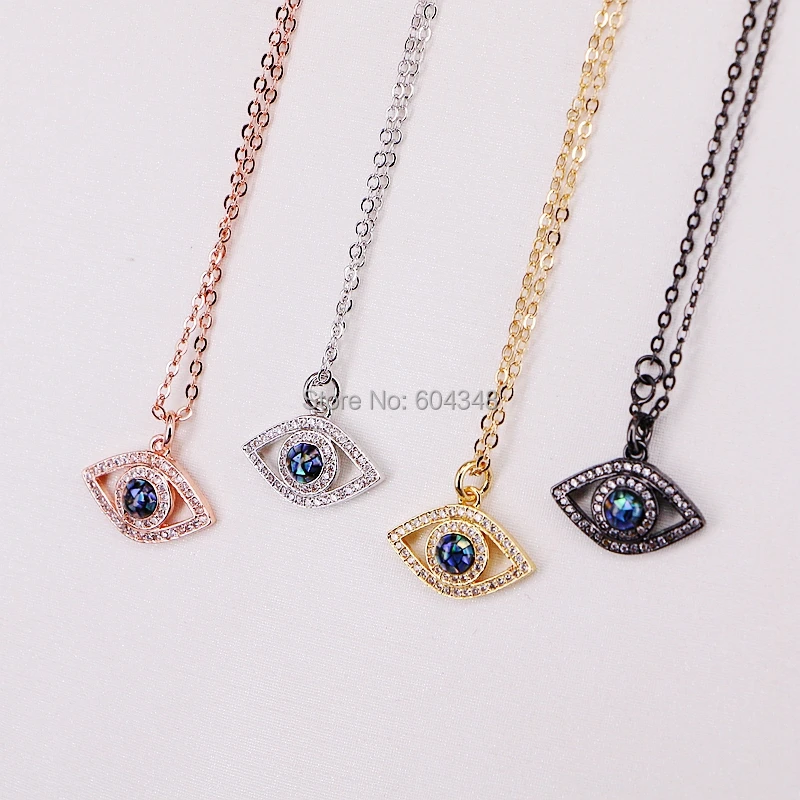 

10 Strands ZYZ179-0918 New Fashion Women Boho Style CZ Jewelry Charms Micro Pave Zircon Eye Shell Charm Pendant Chain Necklace