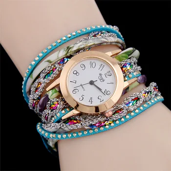 

2019 New best selling Fashion ladies watch Women's dress luxury leaf fabric gold Bracelet retro sports clock