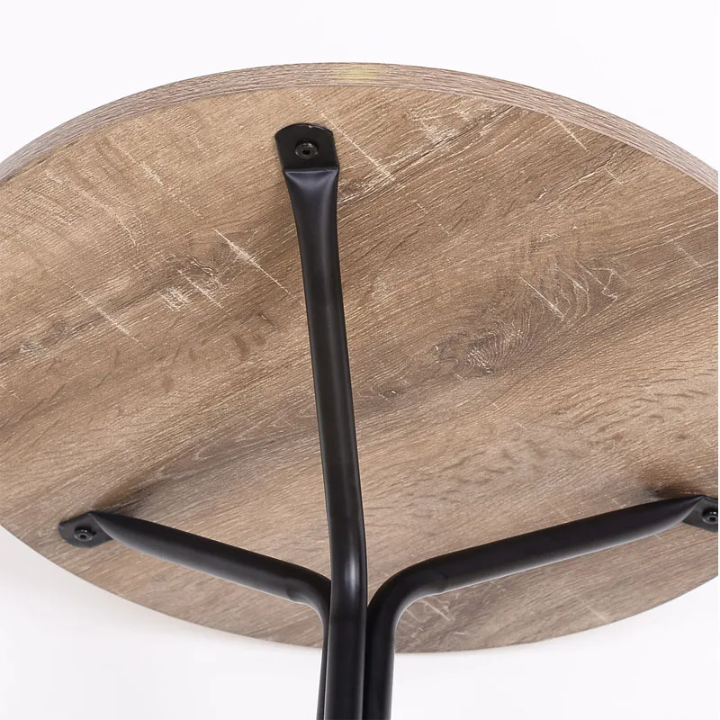 Metal simple small triangle round tea coffee table round table wood and iron table for sell