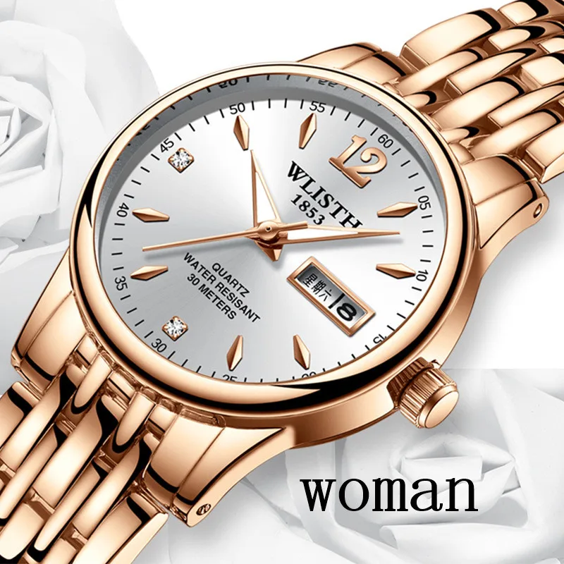 

Women Dress Watch Rose Gold Stainless Steel WLISTH Brand Fashion Ladies Wristwatch Week Date Quartz Clock Female Luxury Watches