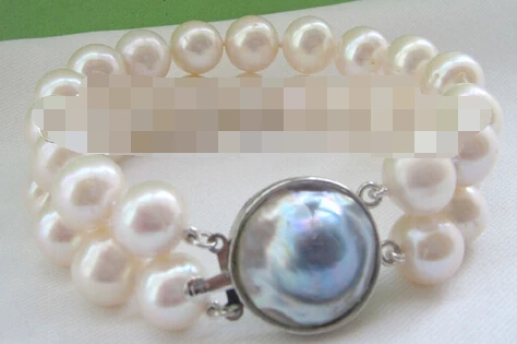 

xiuli 00602 2row 8" 11-12mm white round freshwater pearl bracelet-925 silver blister pearl