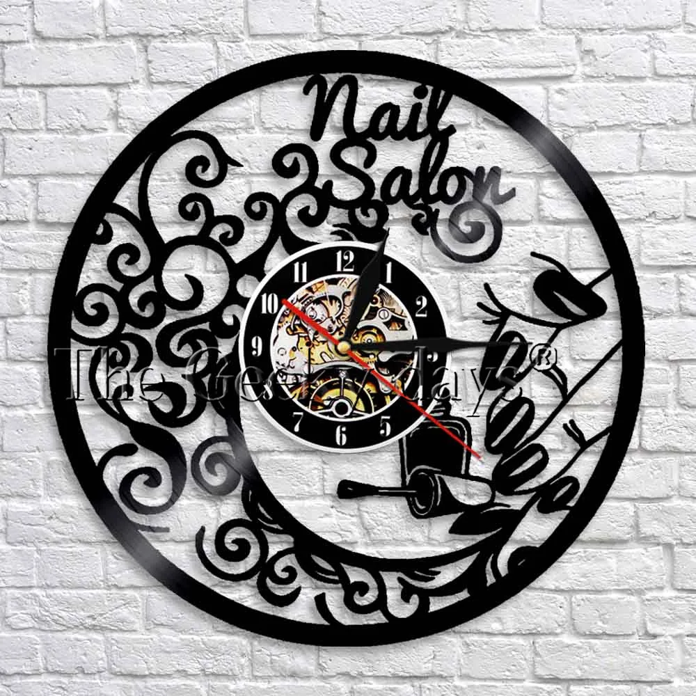 1Piece Nail Salon Vinyl Record Wall Clock 12" Quartz Art Time Clock 3D