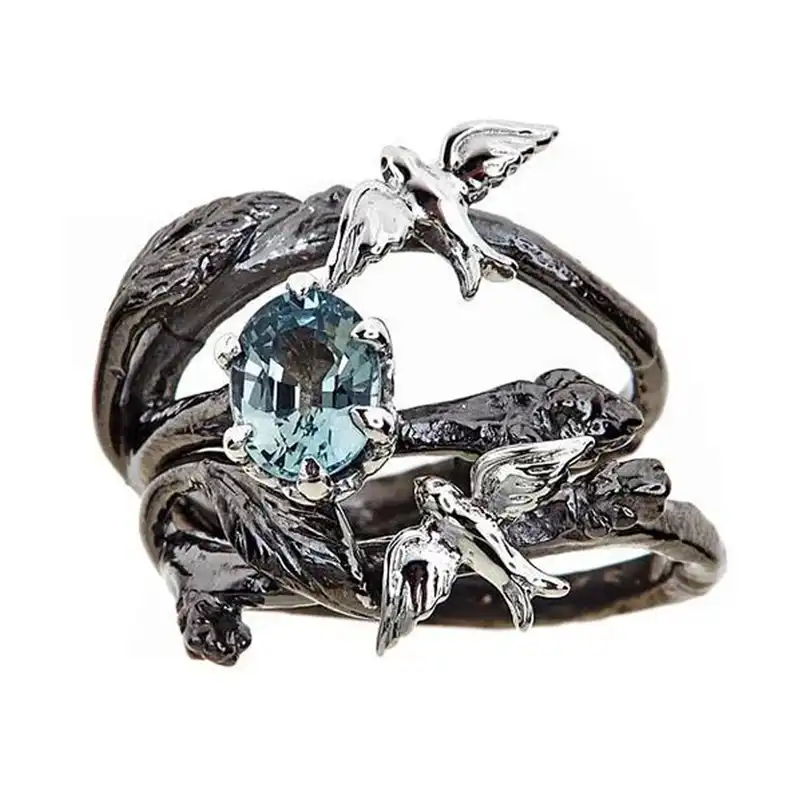 Черные модные кольца для девочек, женское лучшее кольцо для друга, многослойные кольца anillos Blue Crystal Tree Birds, Женское кольцо, ювелирные изделия ...