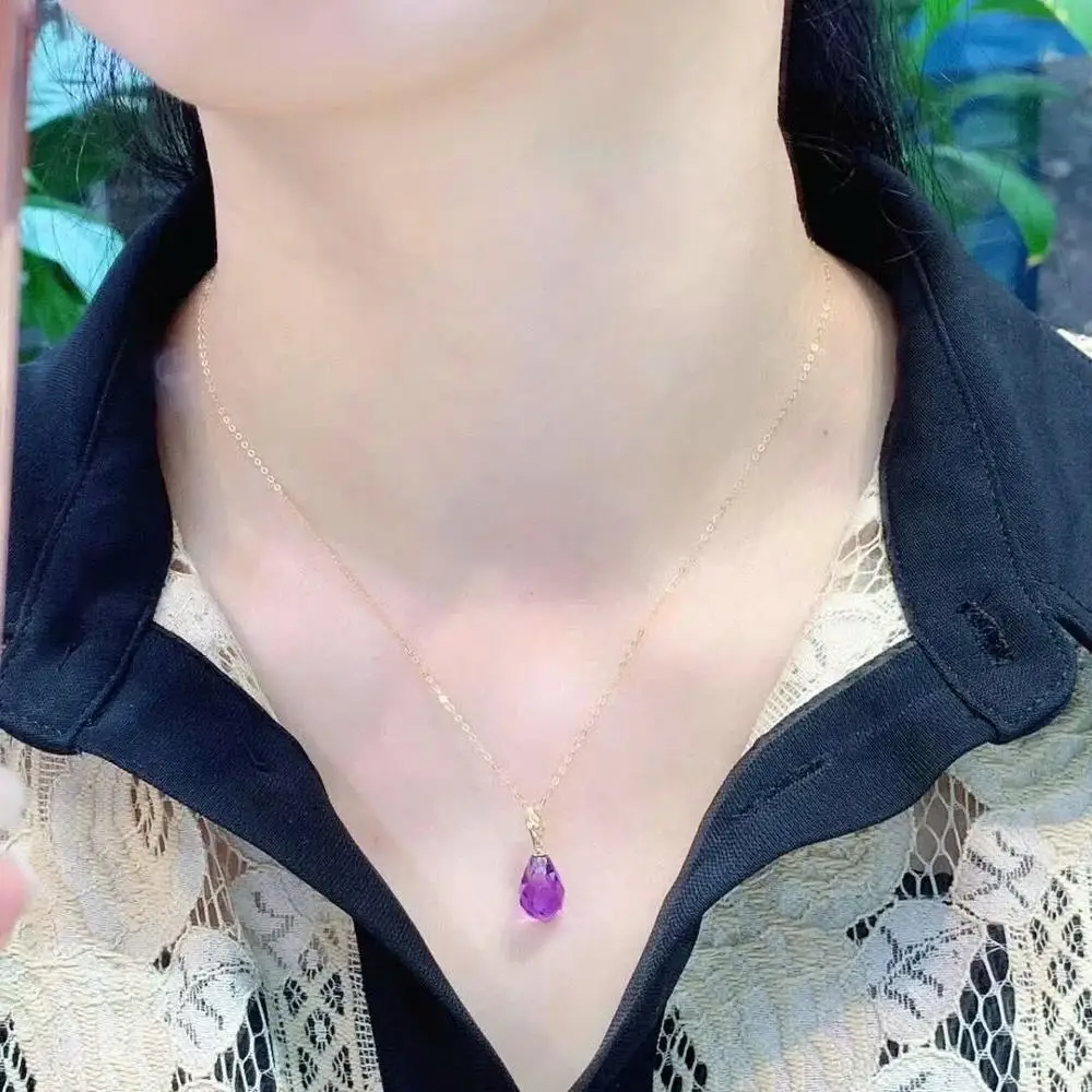 Shilovem 18 k желтый пьезоэлектрический Аметист подвеска с черным коженным ремешком для женщин Трендовое ожерелье без ожерелья Классический 8*11 мм mymz0811029z