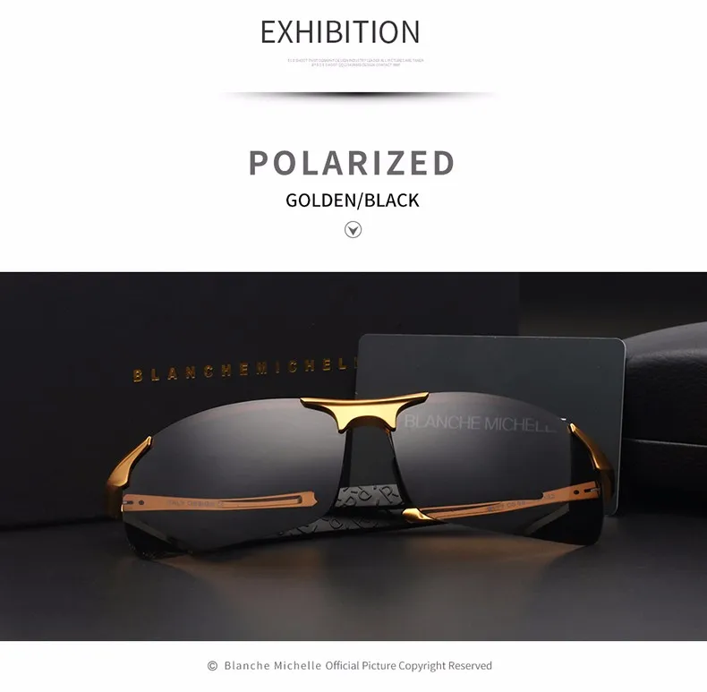 Высокое качество ультра-легкий Алюминий магния Спортивные очки поляризованные Для мужчин UV400 Прямоугольник Золото открытый Drive