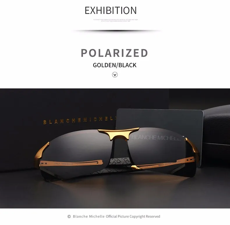 High Quality Ultra-Light Aluminum Magnesium Sport Sunglasses Polarized Men UV400 Rectangle Gold Outdoor Driving Sun Glasses