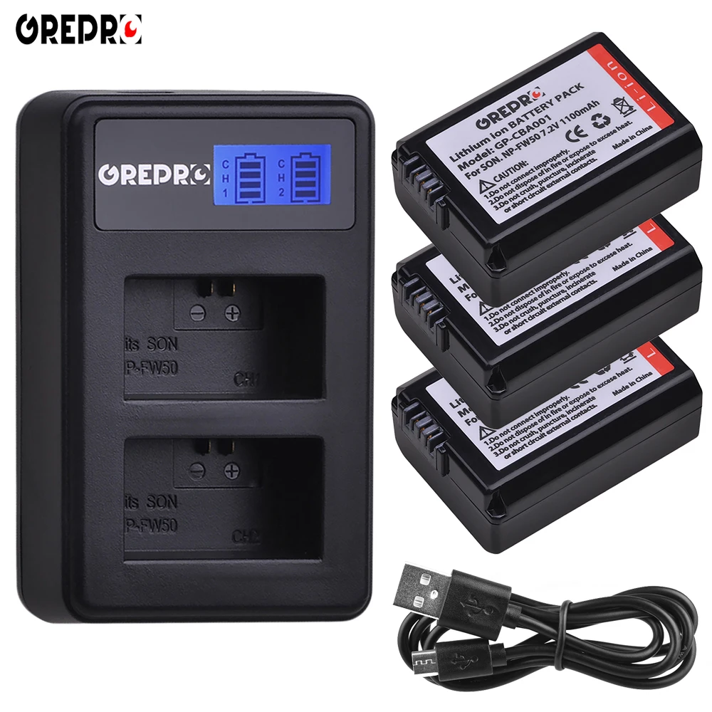 

GREPRO NP-FW50 Battery NP FW50 NPFW50 Camera battery+LCD Charger for Sony Alpha a6500 a6300 a5000 a3000 NEX-3 a7R bateria