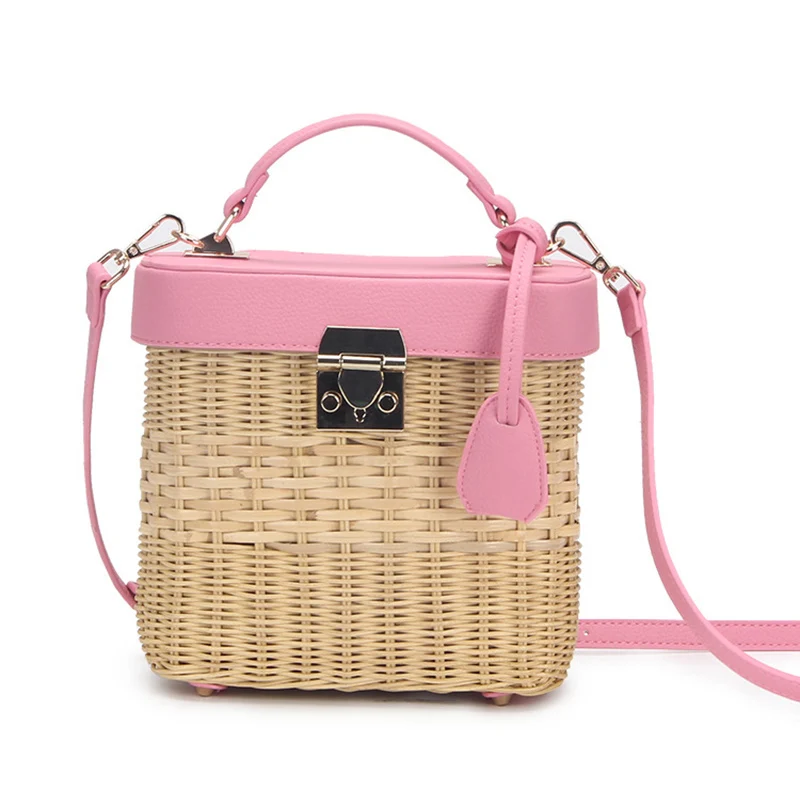 New Women Fahsion Straw Rattan Bag INS Popular Female Handmade Knitting Handbag Lady Weave Travel Shoulder Bag Braid Tote SS3419 (12)
