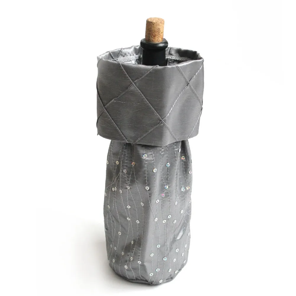 Серебристая блестка Блеск украшения с ручной работы Pintuck искусственный шелк сумки для винных бутылок рождественские конфеты подарочные сумки P4501