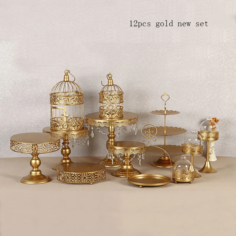 

12pcs gold Cake Stand Round Cupcake Stands Metal Dessert Display with Pendants and Beads, Gold