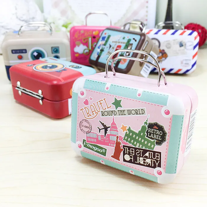 

Free ship!1lot=12pc!New model Retro suitcase creative storage tin candy boxes / coin Iron gift box