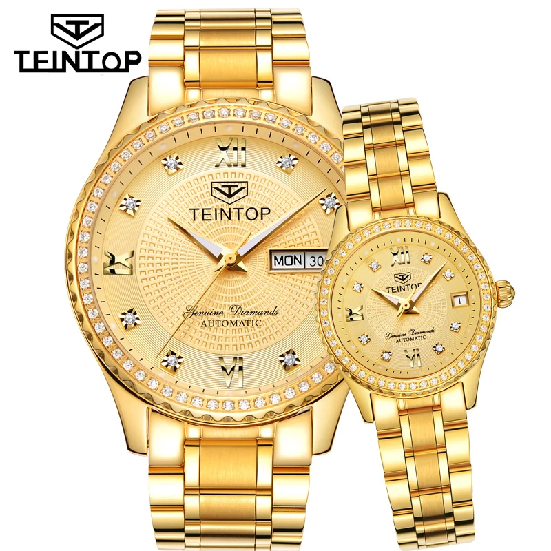 TEINTOP Brand Couple Watch Men Women Automatic Mechanical Watches Gold Luxury Clock Diamond Dial Relogio Masculino Lover Gift TEINTOP Brand Couple Watch Men Women Automatic Mechanical Watches Gold Luxury Clock Diamond Dial Relogio Masculino Lover Gift