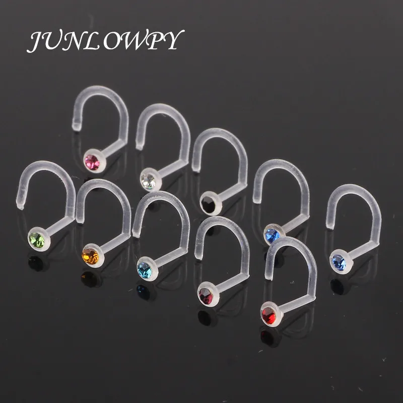 JUNLOWPY Nose Piercing Studs Jewelry 20G Nose Rings Gold Silver Woman Screw Nose Pin Crystal Body Bone Retainer Small Cheap