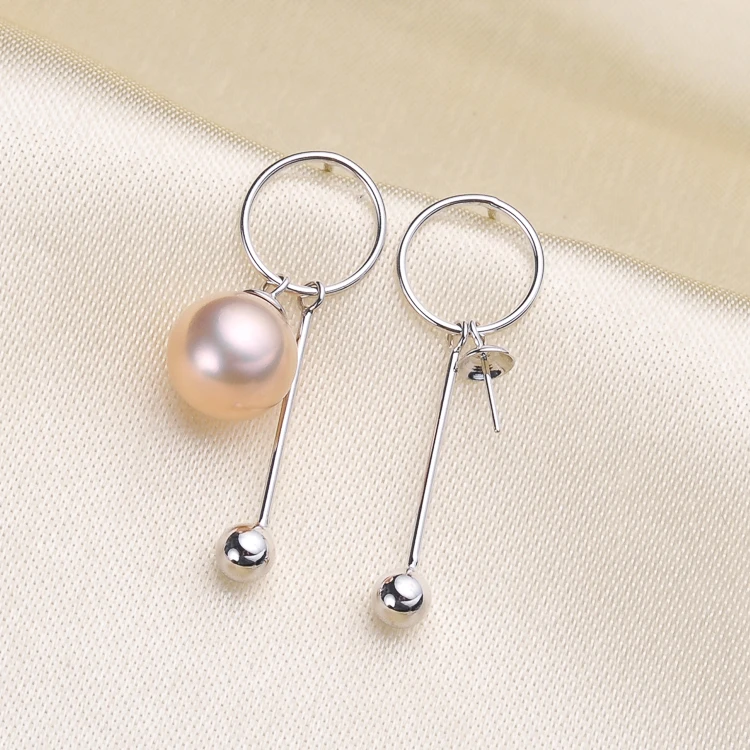 

Circle Design Pearl Earrings Holder S925 Sterling Silver Pearl Drop Earrings Findings Fashion Earrings Components 3Pairs/Lot