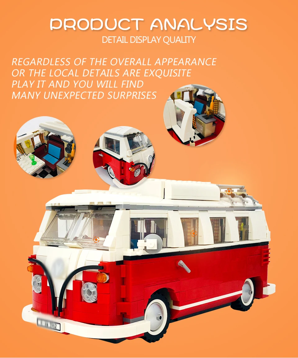 СОЗДАТЕЛЬ серии T1 Camper Van Advance Модель Реалистичная копия строительные блоки игрушки для детей Совместимые наборы