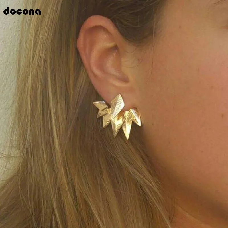 

docona Punk Gold Silver Color Leaf Studs Earrings for Women Girl Leaves Geometric Push back Stud Earring Party Jewelry 3928