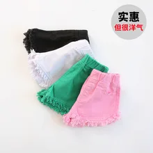 Одежда для малышей Шорты для девочек модные шорты ярких цветов для маленьких девочек г. летние корейские милые джинсовые шорты для малышей футболки, штаны для девочек