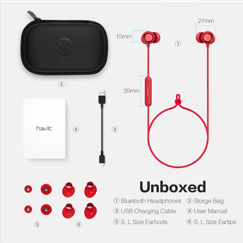 HAVIT Bluetooth наушники V4.2 IPX5 спортивные с защитой от пота водонепроницаемые стерео