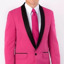 Ярко-розовые свадебные смокинги для жениха, Черная шаль с отворотом, два предмета, индивидуальный заказ, вечерние мужские костюмы, куртка, брюки