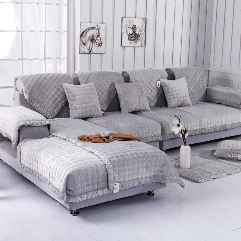 Fleeced Fabric Sofa Cover European Style Soft Modern Slip