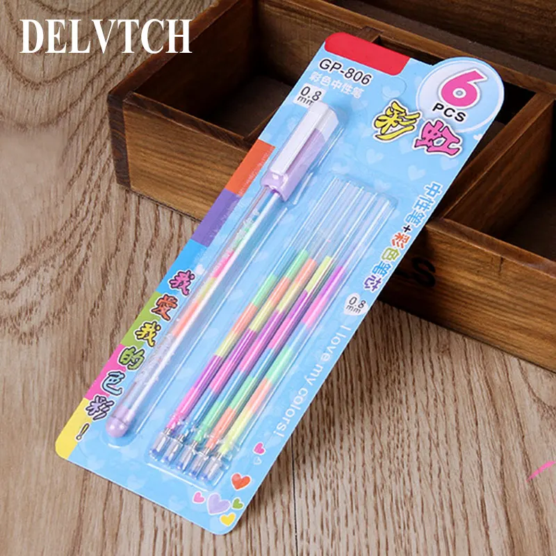 

DELVTCH 0.8MM Colored Ink Gel Pen and Refill Set Colorful Rainbow Pen Painting Decor School Student Art Writing Stationery Gifts
