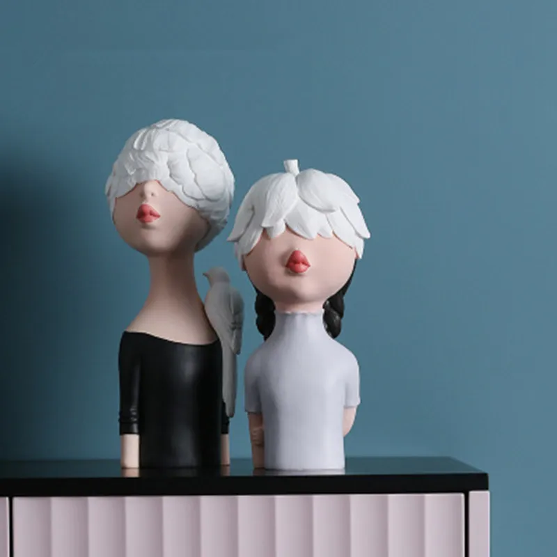  Simple Modern Lotus Petal Hat Girl Figure Resin Statue Craftwork Decoration Creative Bedroom Orname - 33018901210