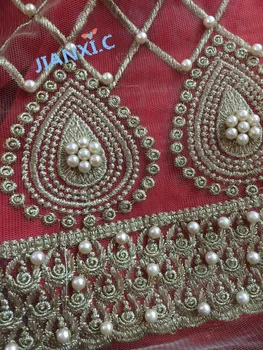 

Nice design gold with beads Embroidered African Lace Fabric french Lace Fabric yaking-112903 for party dress