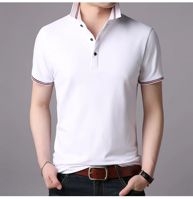 

Short Sleeve New 2019 Summer Polo Solid Cotton Shirt Men Crease Yellow Black Casual Polos Breathable White Shirt Men's Clothes