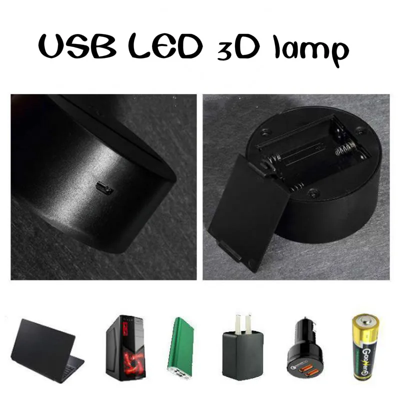 Портативное зарядное устройство с USB Led 3d свет кролик креативная Подарочная настольная лампа Иллюзия Дети 3d ночник ребенок 7 цветов изменить настольная лампа