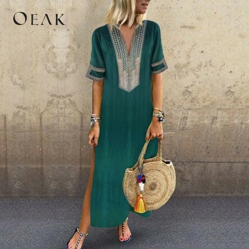 OEAK летние боковые платья богемные праздничные женские длинные с коротким