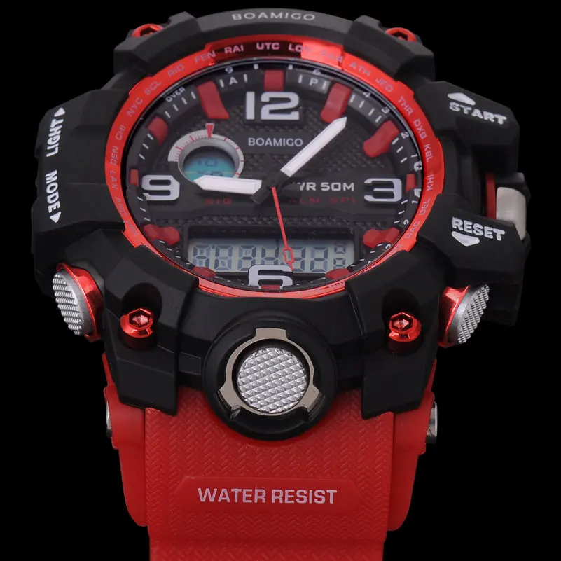 Men Sports Watches BOAMIGO Brand Electronic Quartz Watches Male Analog Digital LED 50M Waterproof Wristwatch Relogio Masculino
