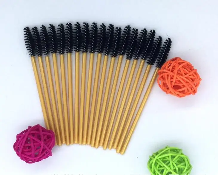 

100 Pcs Disposable Eyelash Brush One-Off Mini Golden rod eyelash brush Eyelash Mascara Applicator Wands Makeup Brushes Tool