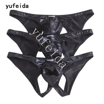 

YUFEIDA 3PCS/Lot Brand Sexy Men's Clothing Hip Empty Briefs Underwear PU Polyamide Leather Slips Underpants New Men's Costume