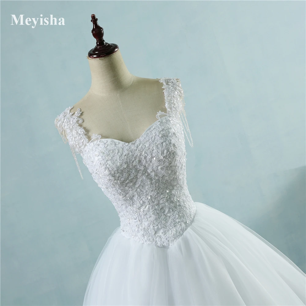 ZJ9082 пикантные высокое качество кружева-line элегантная белая цвета слоновой кости бисером свадебное платье невесты платья Жемчуг с длинным рукавом