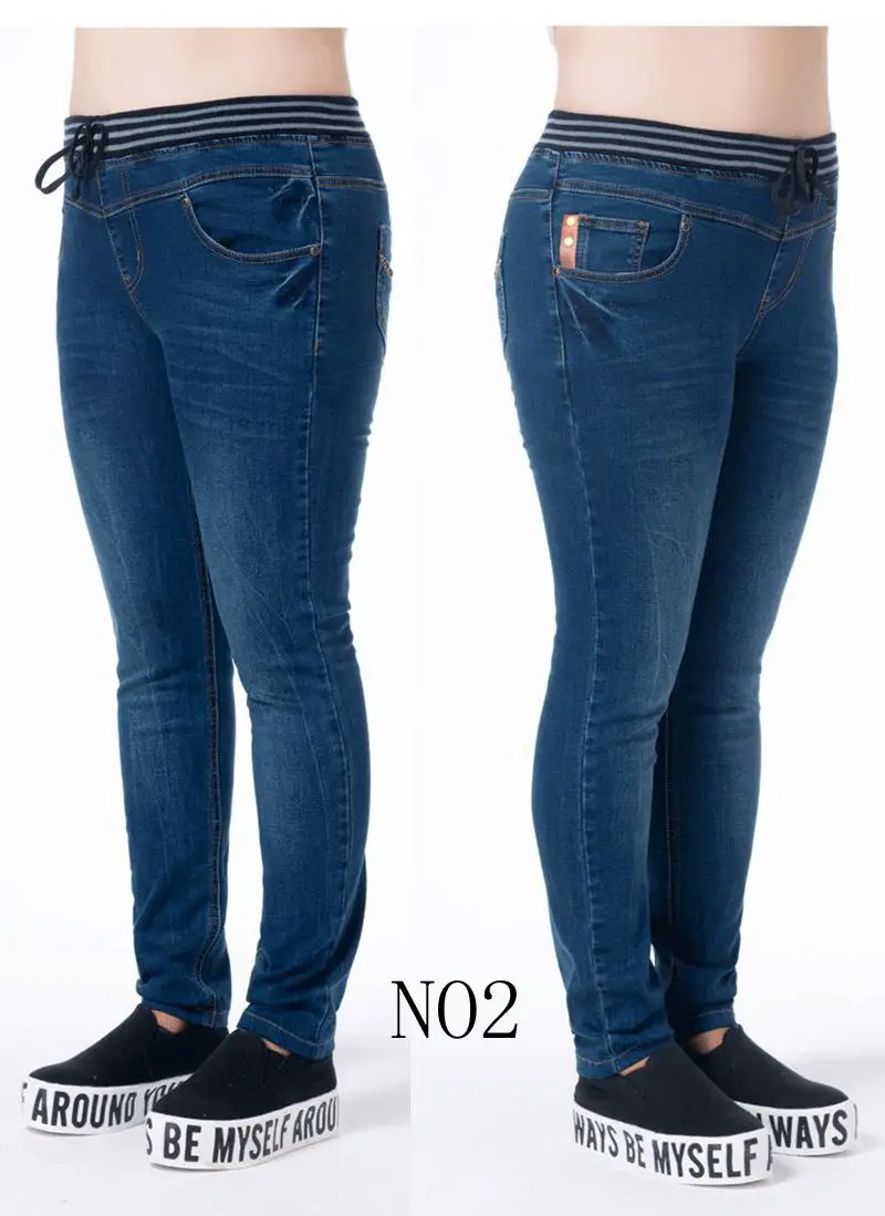 QMGOOD 2018 Fashion Nova Woman Plus Size Jeans Women High Waist Skinny Jeans Woman Pencil Pants Casual Trousers Mom Jeans Blue