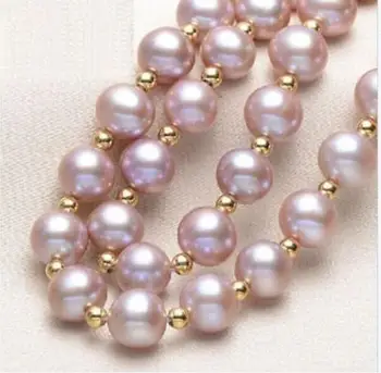 

CHARMING NATURAL 9-10 MM PURPLE PEARL NECKLACE 20inch 40" Yellow CLASP