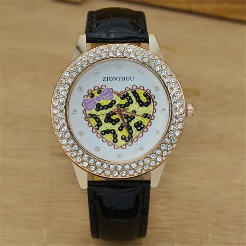 

Reloj Mujer Fashion Watches Women Bling Rhinestone Heart Watch Leather Strap Analog Quartz Watch Female Watches relogio feminino