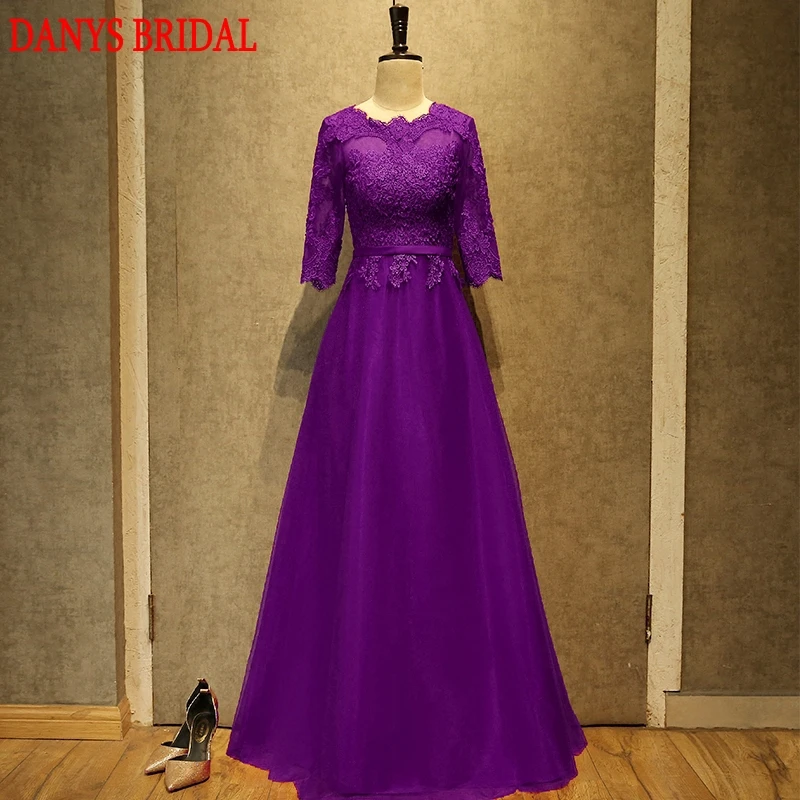 Paars Lange Mouwen Lace Moeder van de Bruid Jurken voor Bruiloften Een Lijn Bridal Formele Godmother Bruidegom Lange Jurken Paars Lange Mouwen Lace Moeder van de Bruid Jurken voor Bruiloften Een Lijn Bridal Formele Godmother Bruidegom Lange Jurken