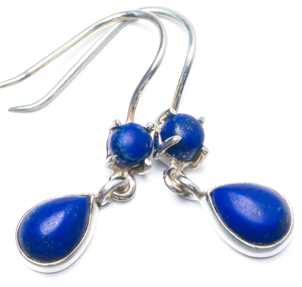 

Natural Lapis Lazuli Handmade Unique 925 Sterling Silver Earrings 1.25" Y0352
