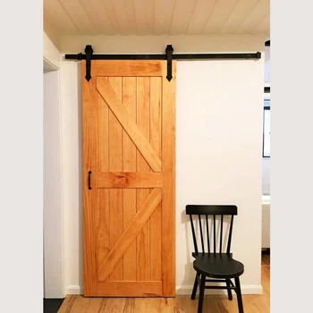 

iKayaa Sliding Door Hardware Kit 7.2FT Steel Sliding Barn Wood Door Hardware Kit Black Sliding Door Closet Track Set