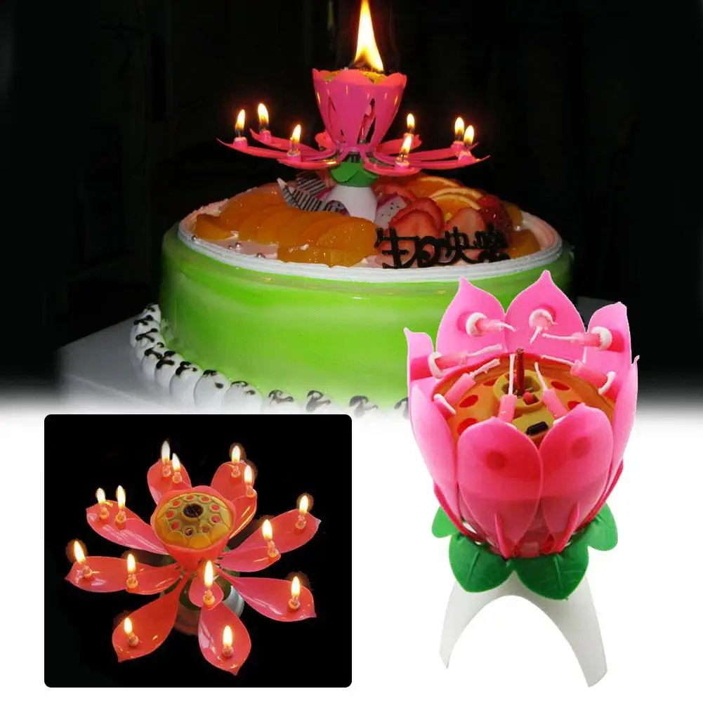 New Romantic Beautiful Musical Lotus Flower Birthday Candle Lights