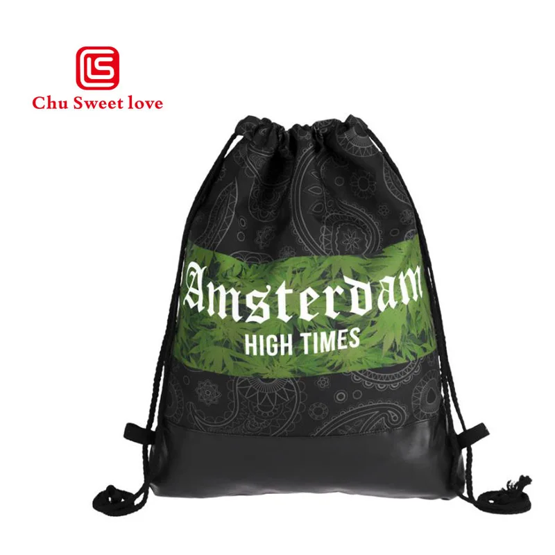 Fashion Women Leather Fashion Printing Drawstring Bag Packs Canvas Backpacks Casual Multicolor Feminine Drawstring Backpack