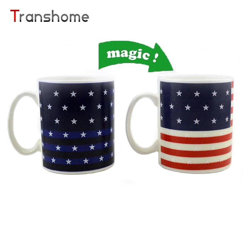New American Flag Mug Magic Color Change White Porcelain Mugs Coffee Tea Milk Water Cup For